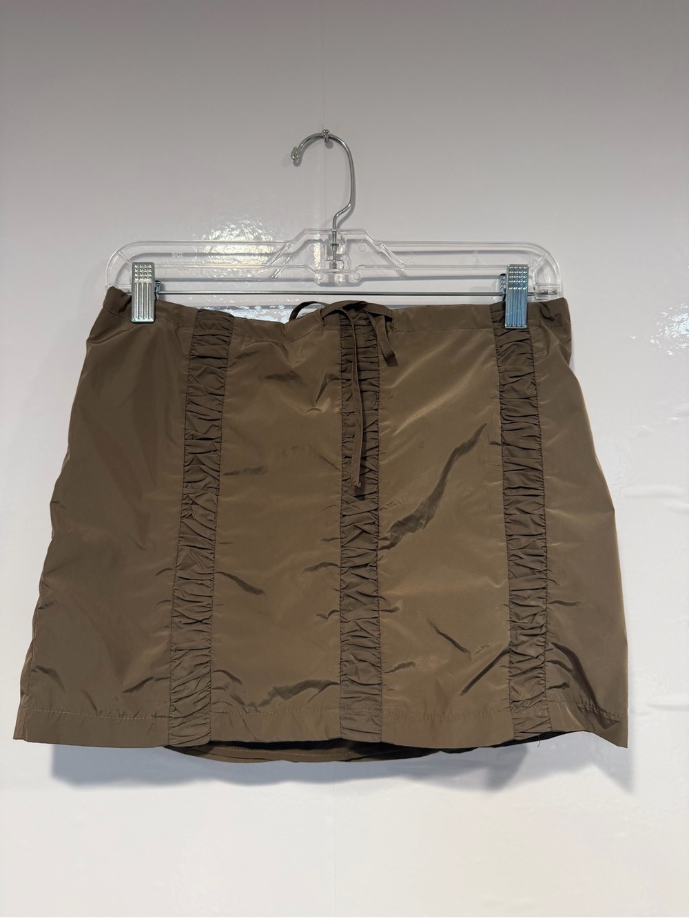 Ruched White Fox Panel Brown Mini Skirt